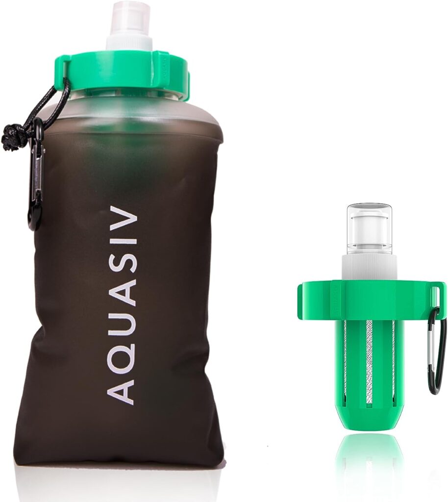 AQUASIV Day Hiker Squeeze Filter - Lightweight Personal Survival Water Filter - Reliable Camping  Hiking Water Filter - Filters 99.999% Harmful Biological Contaminants for Emergency Preparedness