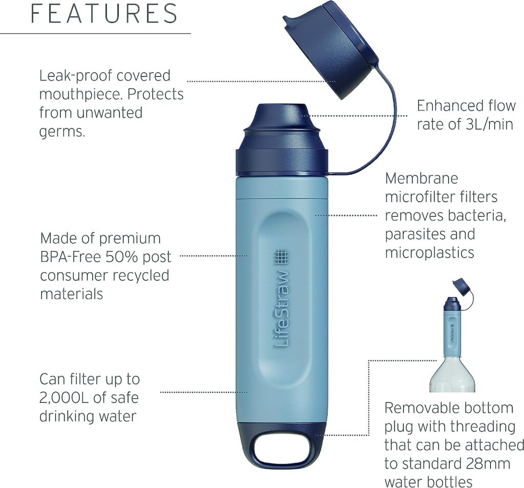 LifeStraw Peak Series – Solo Personal Water Filter for Hiking, Camping, Travel, Survival and Emergency preparedness. Removes Bacteria, parasites and microplastics.