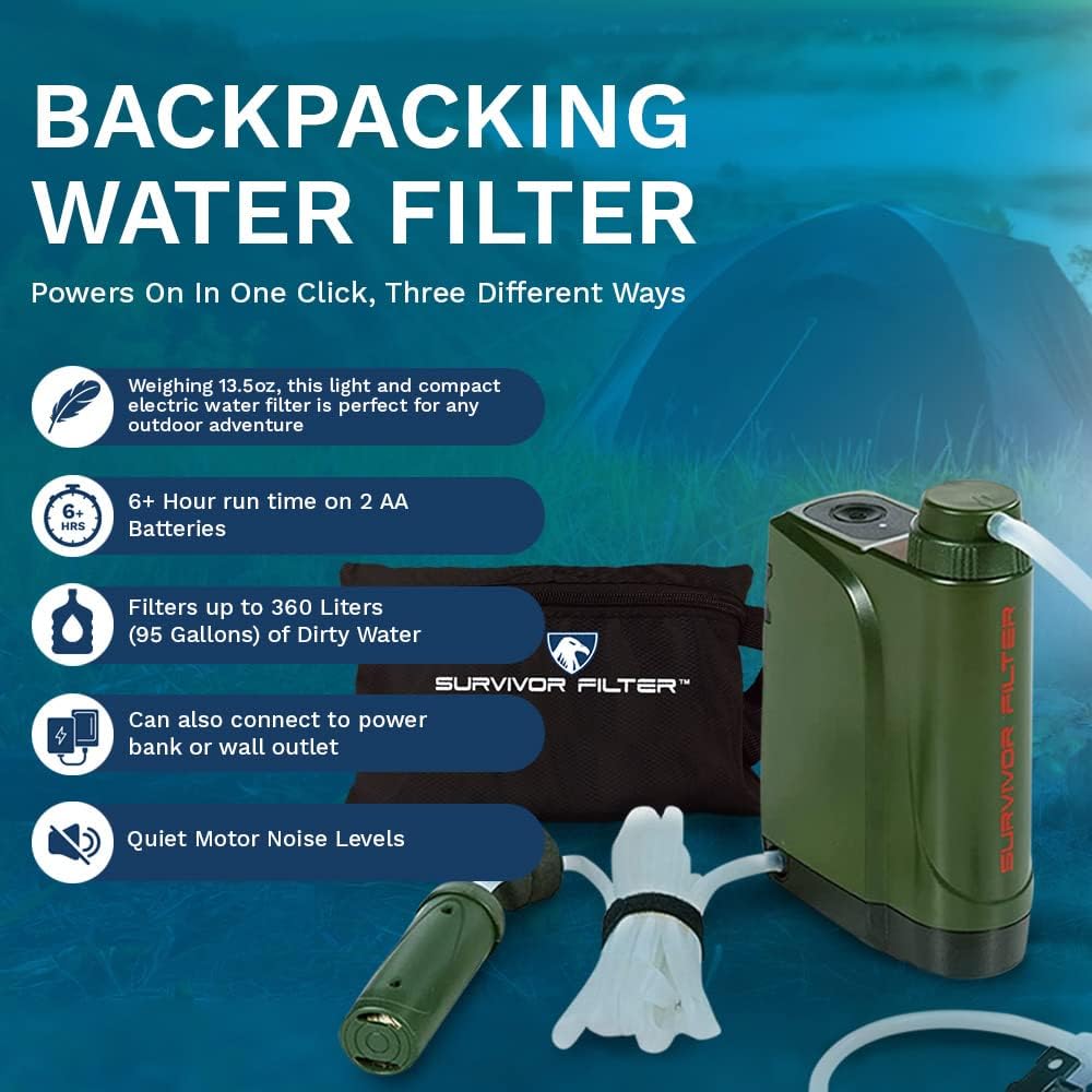 Survivor Filter Pro X Electric Water Purifier Survival Filter - 99.999% Virus, Bacteria, Parasite removal Filtration System - Survival Water Filter