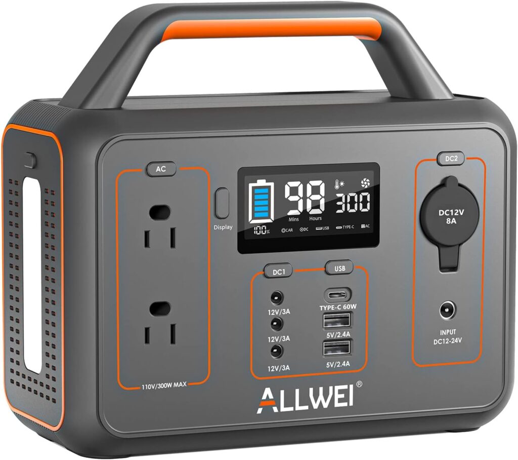 ALLWEI Portable Power Station 300W(Peak 600W), 280Wh Solar Generator with USB-C PD60W, 110V Pure Sine Wave AC Outlet, 78000mAh Backup Lithium Battery for Outdoor Camping Travel Emergency Home Blackout