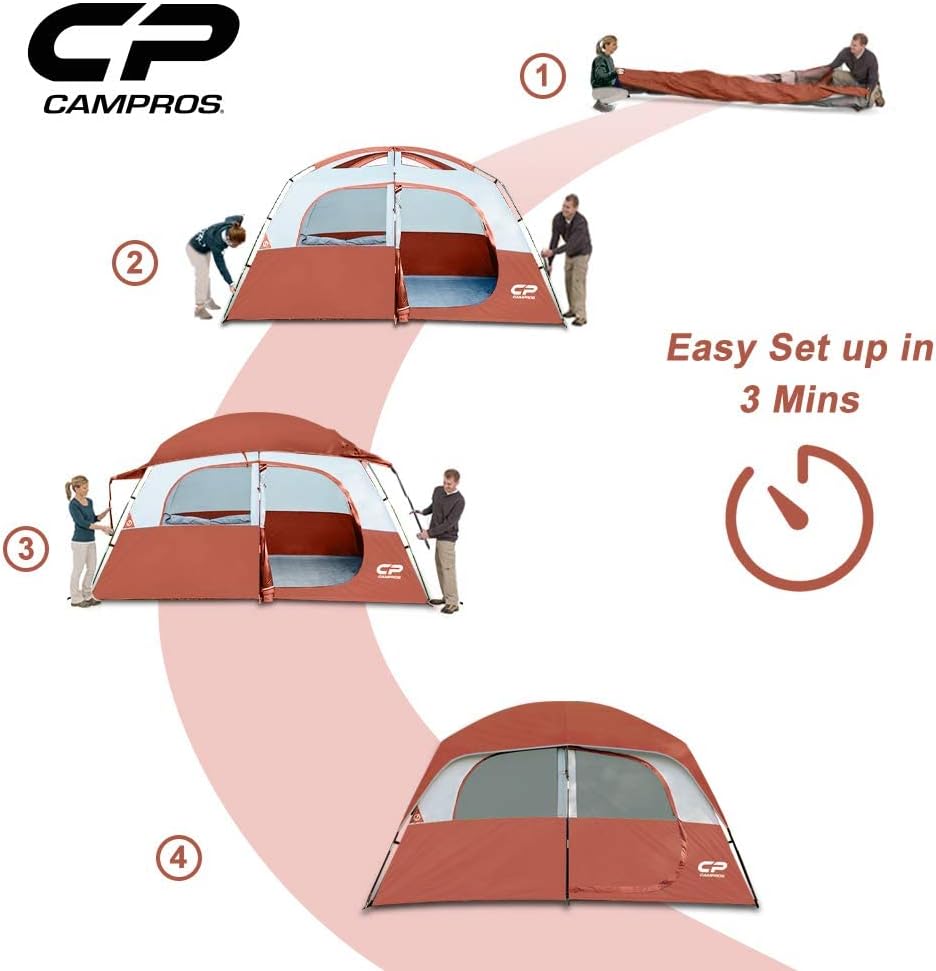 CAMPROS CP Tent-6-Person-Camping-Tents, Waterproof Windproof Family Tent with Top Rainfly, 4 Large Mesh Windows, Double Layer, Easy Set Up, Portable with Carry Bag