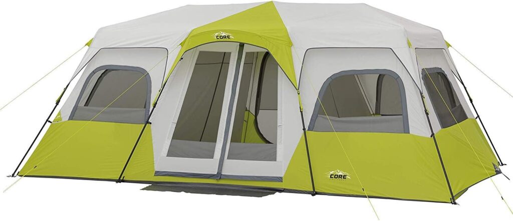 CORE 12 Person Instant Cabin Tent | 3 Room Huge Tent for Family with Storage Pockets for Camping Accessories | Portable Large Pop Up Tent for 2 Minute Camp Setup