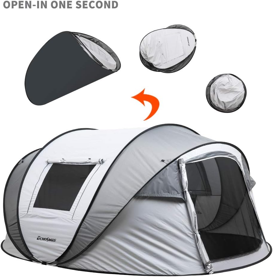 EchoSmile Camping Instant Tent, 2/4/6/8/10 Person Pop Up Tent, Water Resistant Dome Tent, Easy Setup for Camping Hiking and Outdoor, Portable Tent with Carry Bag, for 3 Seasons…