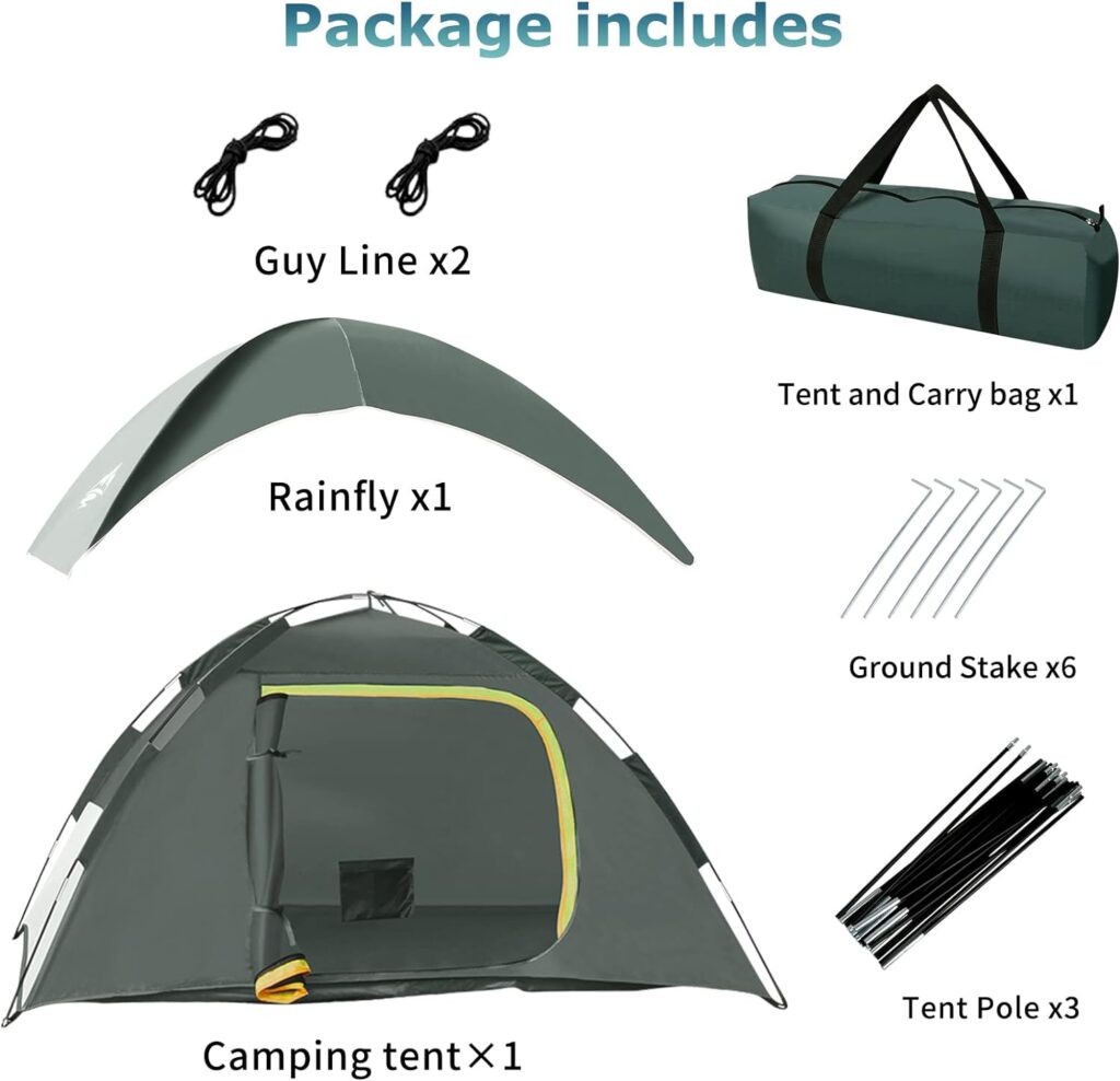 GLADTOP Camping Tent 1/2/3 Person Waterproof Windproof Tent with Removable Rainfly and Carry Bag, Easy Set Up Portable Camping Tent,Lightweight Outdoor Tent for Backpacking, Hiking or Beach