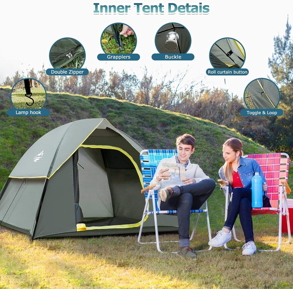 GLADTOP Camping Tent 1/2/3 Person Waterproof Windproof Tent with Removable Rainfly and Carry Bag, Easy Set Up Portable Camping Tent,Lightweight Outdoor Tent for Backpacking, Hiking or Beach