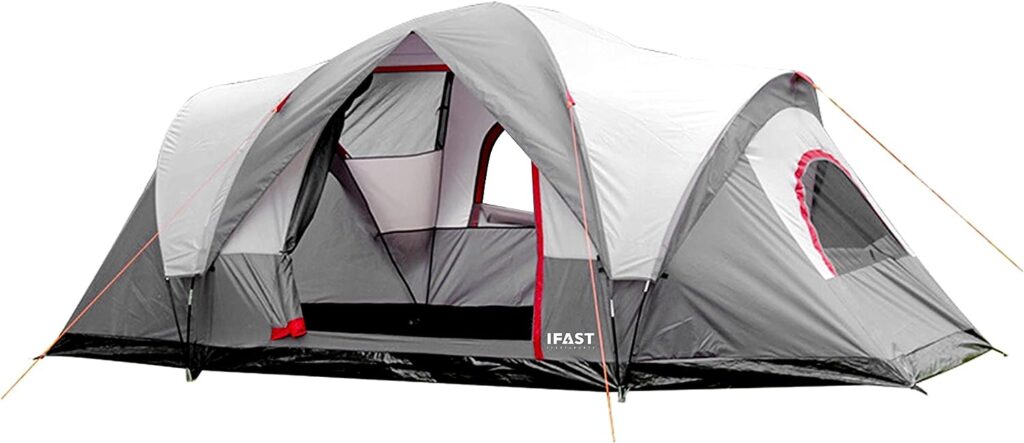 IFAST 2/6 Family Camping Tents, Outdoor Double Layers Waterproof Windproof with Top Roof Rainproof and Large Mesh Windows Portable Easy Set Up Camping Gear with Carry Bag for All Seasons