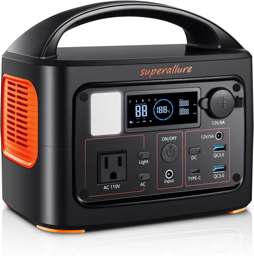 Portable-Power-Station-Generator - 300Wh Backup Battery 300W(500W Peak) Pure Sine Wave AC Outlet Built-in DC Output Car DC interface 2 USB and 1 Type-C Output comes with car charger and DC cable