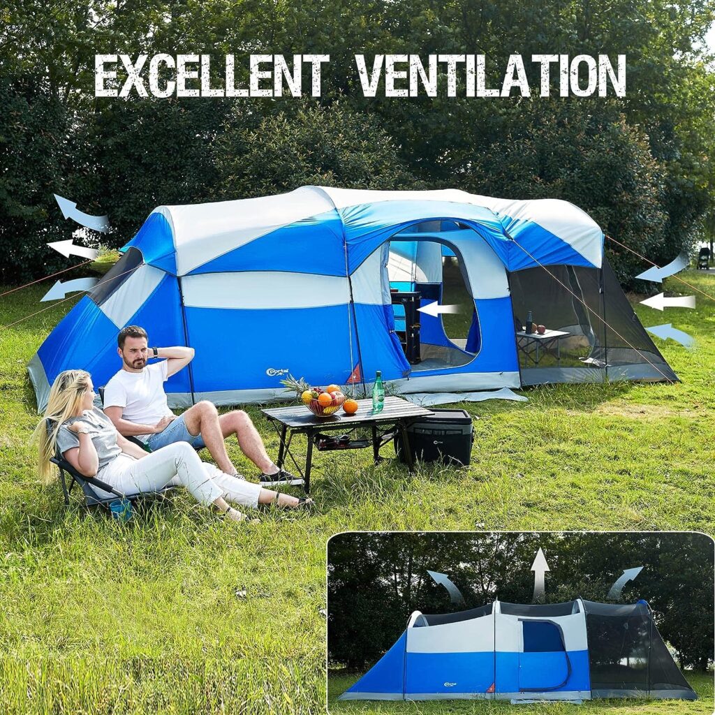 PORTAL 8 Person Family Camping Tent with Screen Porch, Portable Waterproof Windproof Cabin Tent with Rainfly, Carry Bag for Family Camping, Outdoor Hiking