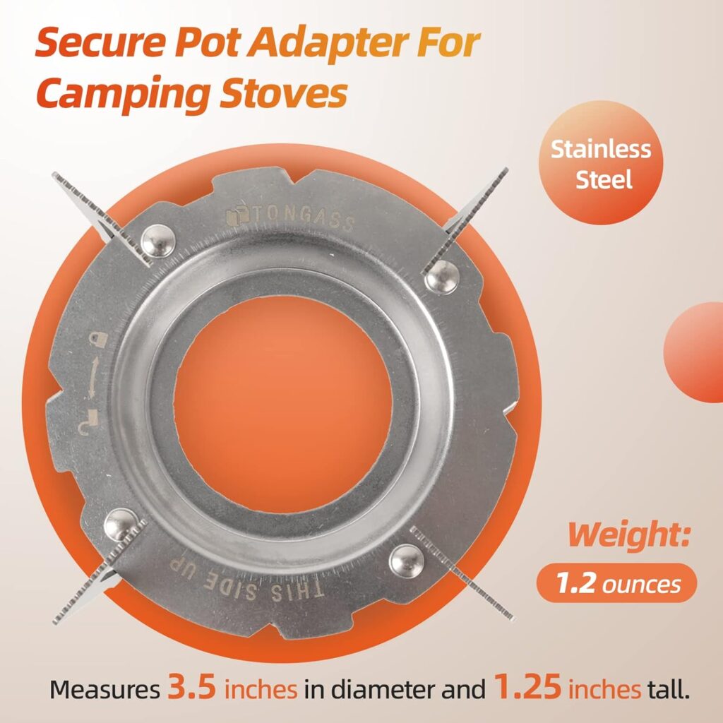 Pot Support for Camping Stoves - 3.5 x 3.5 x 1.25 Stainless Steel Pot Support Attaches to Camping Stove Burners - Can Accommodate Up to 9” Skillets or 2L Cook Pots - Camping and Hiking Accessory