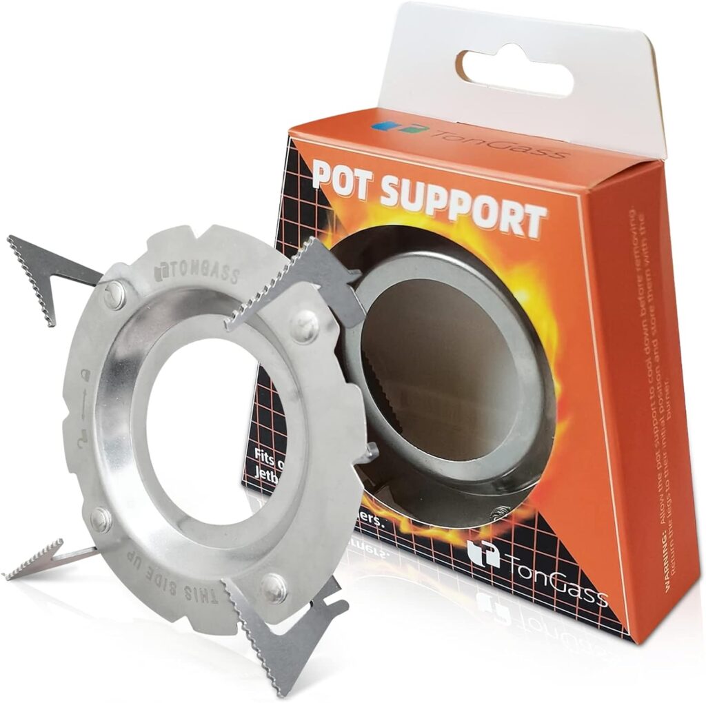 Pot Support for Camping Stoves - 3.5 x 3.5 x 1.25 Stainless Steel Pot Support Attaches to Camping Stove Burners - Can Accommodate Up to 9” Skillets or 2L Cook Pots - Camping and Hiking Accessory