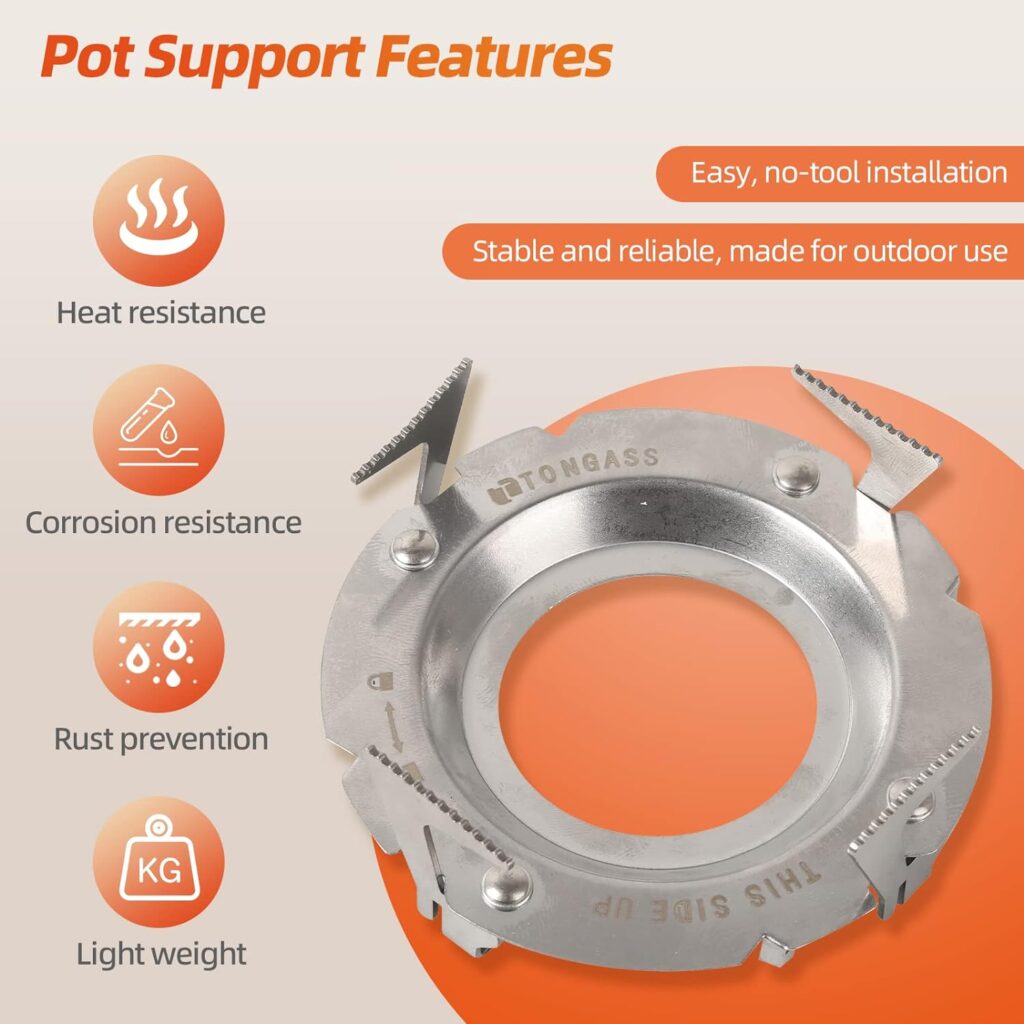 Pot Support for Camping Stoves - 3.5 x 3.5 x 1.25 Stainless Steel Pot Support Attaches to Camping Stove Burners - Can Accommodate Up to 9” Skillets or 2L Cook Pots - Camping and Hiking Accessory