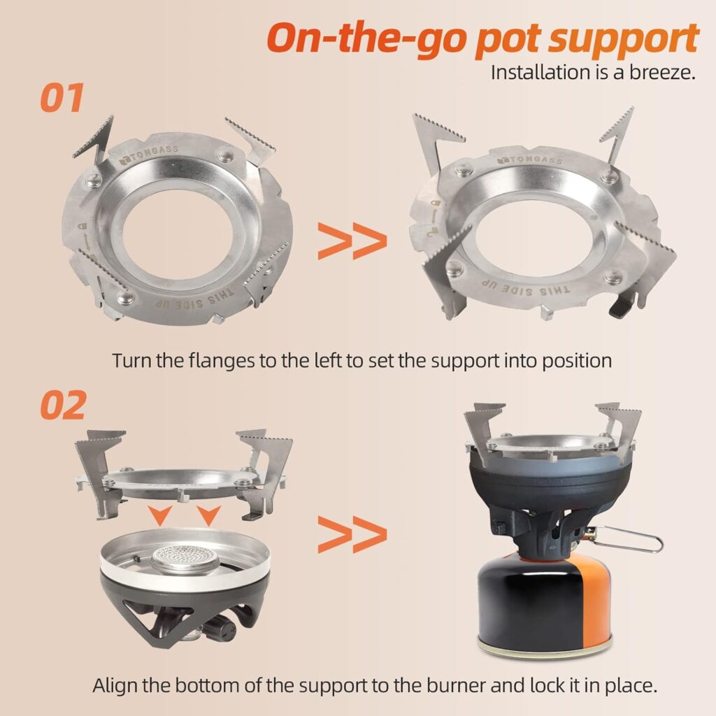 Pot Support for Camping Stoves - 3.5 x 3.5 x 1.25 Stainless Steel Pot Support Attaches to Camping Stove Burners - Can Accommodate Up to 9” Skillets or 2L Cook Pots - Camping and Hiking Accessory