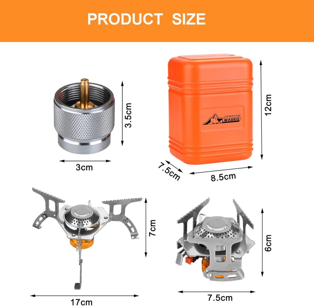 WADEO Camping Gas Stove, 3700W Portable Backpacking Stove with Piezo Ignition, Portable Burner, Camping Stove Adapter and Carrying Case for Outdoor Cooking