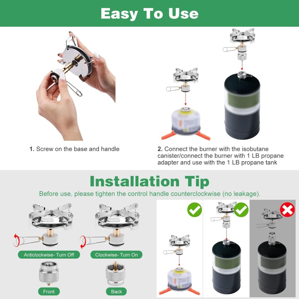 WADEO Portable Camping Stove Burner, Backpacking Stove with 1LB Propane Tank Adapter, Fuel Can Canister Stand and Carry Case, Portable Collapsible Propane Camping Burner for Outdoor Cooking